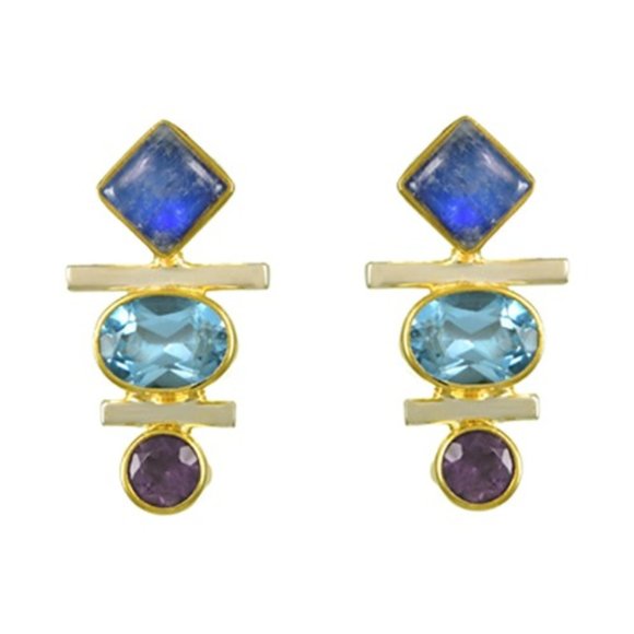 Michou Jewelry - Sterling Silver and 22K Gold Vermeil Multi Gemstone Earrings